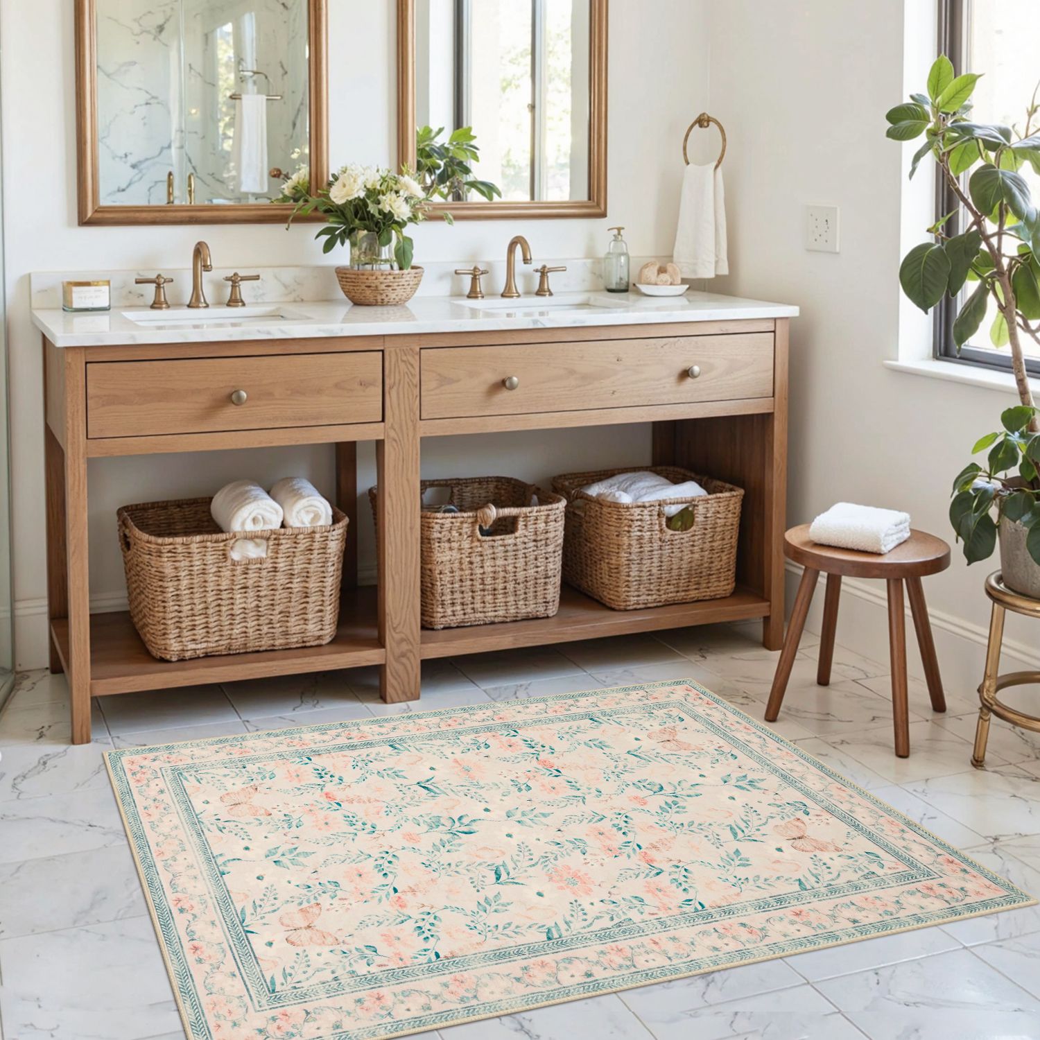 Leaf and Butterfly Dance-Coral Pink(2'x3')