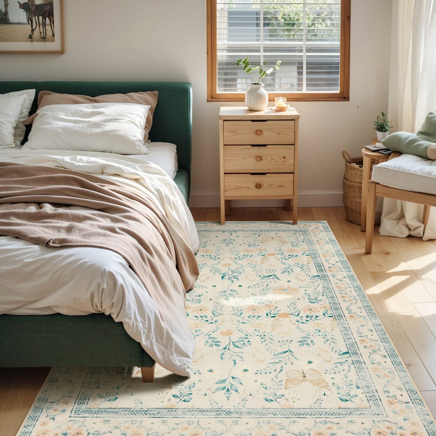 Leaf and Butterfly Dance-Ivory Floral Green(4'x6')