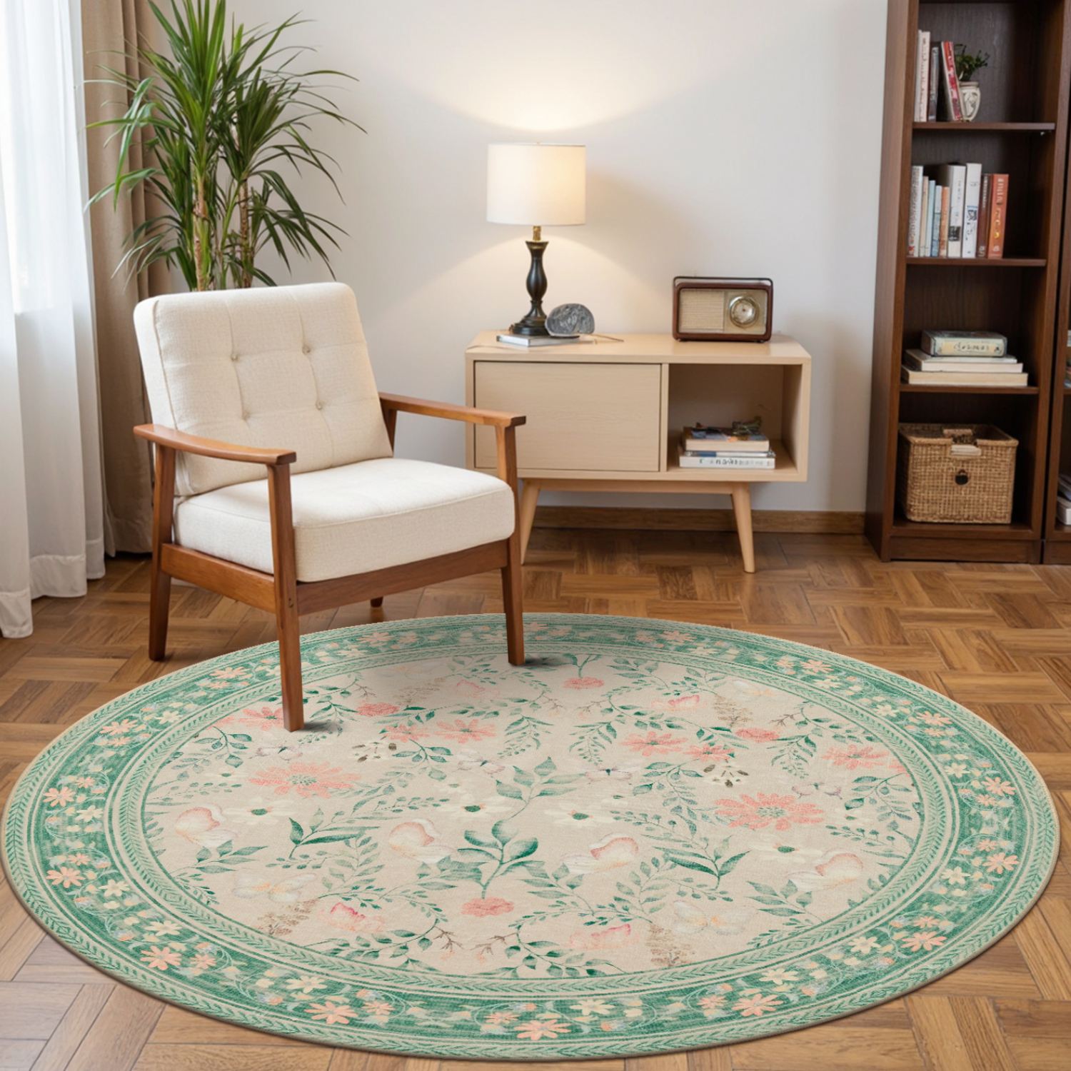 Leaf and Butterfly Dance-Sage Green(4'Round)