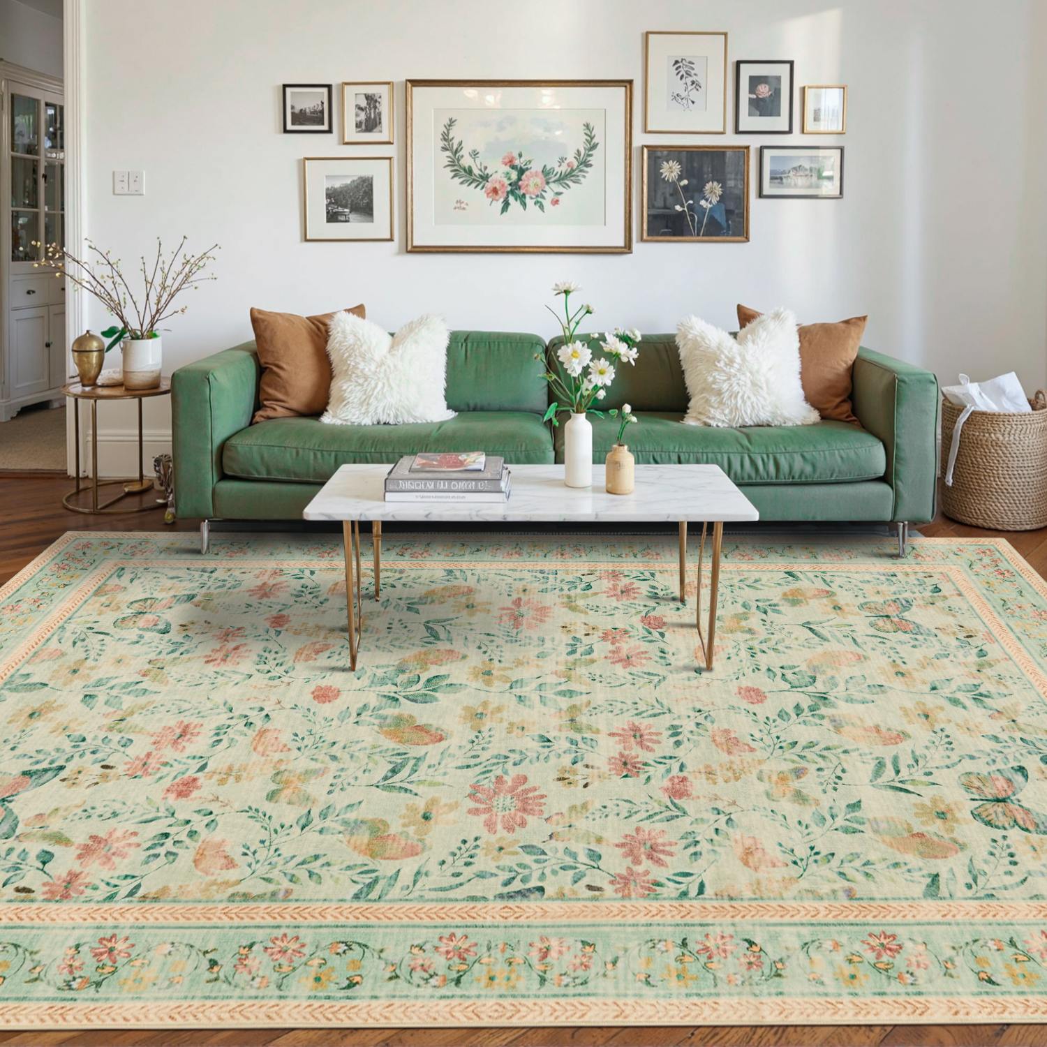 Leaf and Butterfly Dance-Mint Green(6'x9')