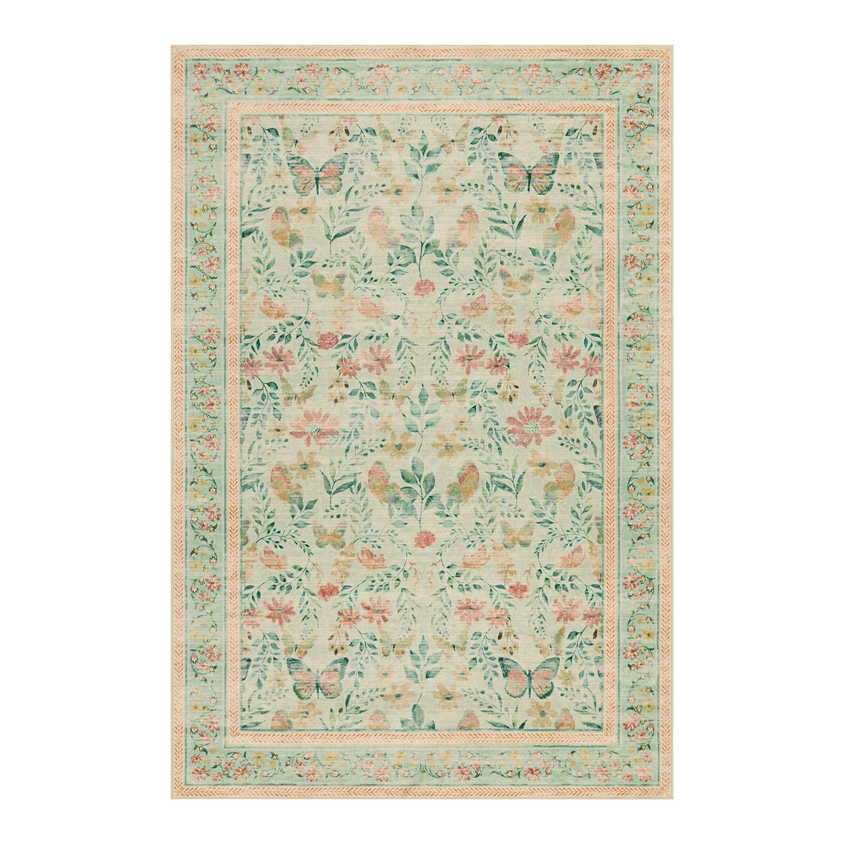 Leaf and Butterfly Dance-Mint Green(2'x3)